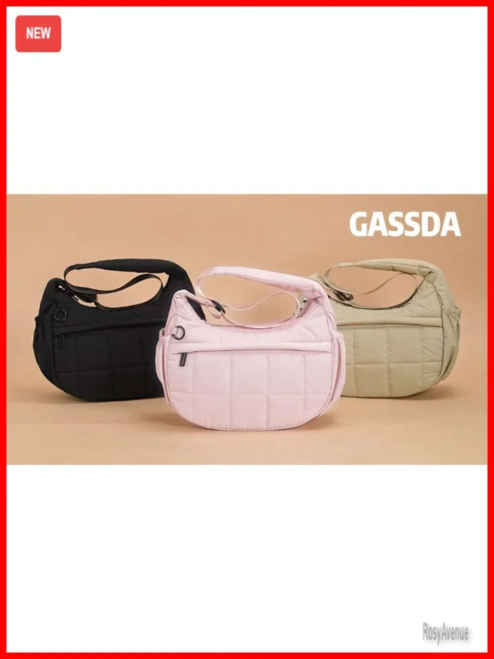 Small Puffer Crescent Hobo Bag with Adjustable Strap Quilted Waterproof Nylon